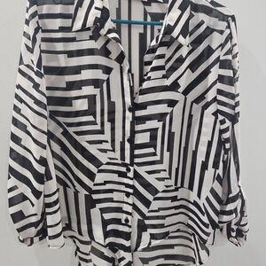 Chico's Geometric Black and White Button Down Shirt